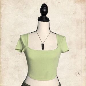Topshop Light Green Ribbed Crop Top